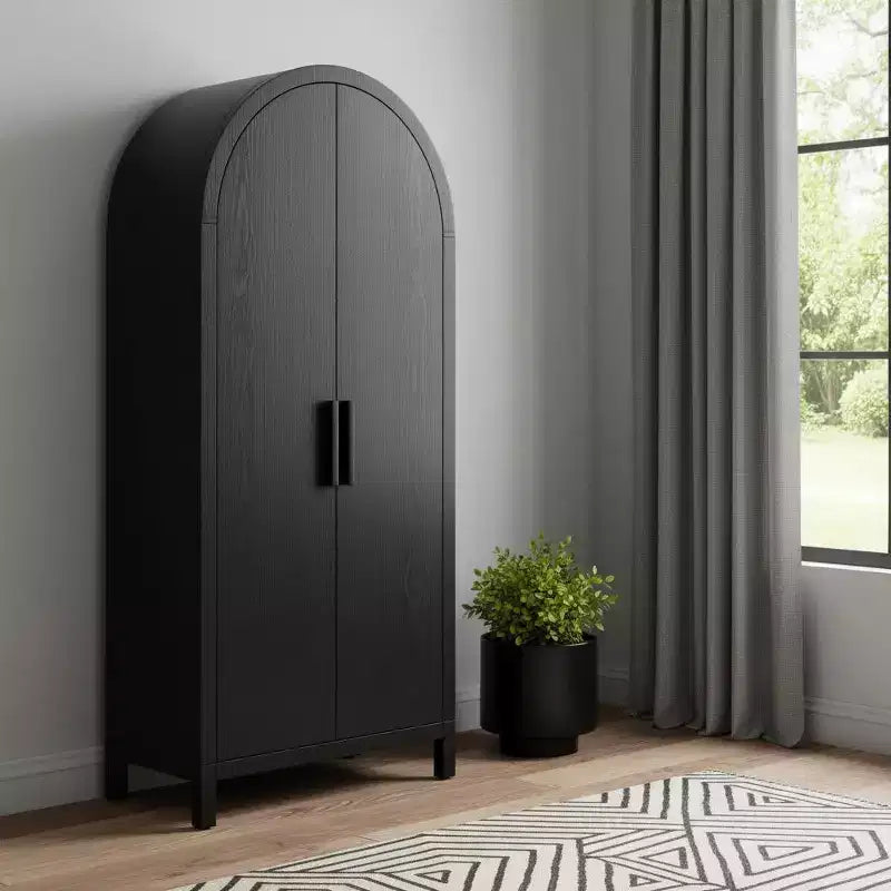 HomeRoots Armoire d'appoint ovale 30 en bois noir à deux portes