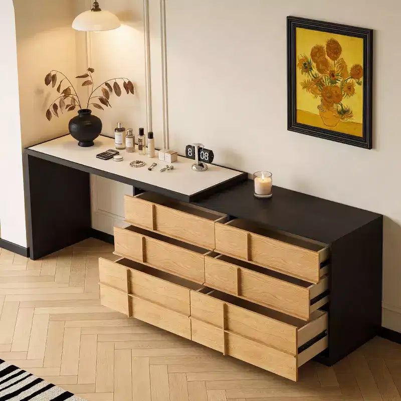110.23 Bureau extensible avec plateau en cuir sellier 6 tiroirs Table d'écriture informatique moderne en forme de L pour bureau à domicile Noir Gaoyangjiaju