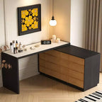 110.23 Bureau extensible avec plateau en cuir sellier 6 tiroirs Table d'écriture informatique moderne en forme de L pour bureau à domicile Noir Gaoyangjiaju