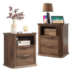 Table de chevet moderne JVNOXK de 22 pouces avec station de charge incurvée, dotée de 2 tiroirs et d'un espace de rangement ouvert, adaptée aux chambres, Noyer