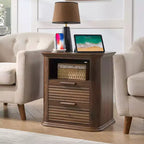 Table de chevet moderne JVNOXK de 22 pouces avec station de charge incurvée, dotée de 2 tiroirs et d'un espace de rangement ouvert, adaptée aux chambres, Noyer