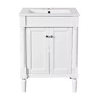 Meuble-lavabo JVNOXK de 61 cm à vasque unique, meuble de rangement de salle de bain moderne à deux niveaux, étagère de rangement grande capacité, blanc