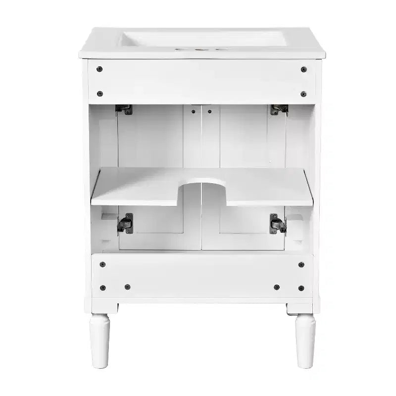Meuble-lavabo JVNOXK de 61 cm à vasque unique, meuble de rangement de salle de bain moderne à deux niveaux, étagère de rangement grande capacité, blanc