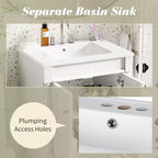 Meuble-lavabo JVNOXK de 61 cm à vasque unique, meuble de rangement de salle de bain moderne à deux niveaux, étagère de rangement grande capacité, blanc