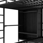 Bellemave – Lit superposé en métal Full XL sur jumeau avec bureau pliant, placard avec LED, peu encombrant/réduction du bruit, noir