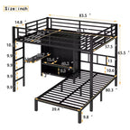Bellemave – Lit superposé en métal Full XL sur jumeau avec bureau pliant, placard avec LED, peu encombrant/réduction du bruit, noir