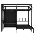 Bellemave – Lit superposé en métal Full XL sur jumeau avec bureau pliant, placard avec LED, peu encombrant/réduction du bruit, noir