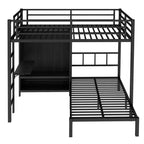 Bellemave – Lit superposé en métal Full XL sur jumeau avec bureau pliant, placard avec LED, peu encombrant/réduction du bruit, noir