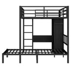 Bellemave – Lit superposé en métal Full XL sur jumeau avec bureau pliant, placard avec LED, peu encombrant/réduction du bruit, noir