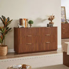JVNOXK Commode moderne 6 tiroirs 55 pouces, design à vagues incurvées, pour chambre ou salon, meuble de rangement en bois, Noyer
