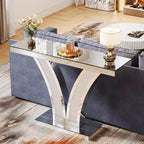 Lantine Mirrored Console Table, Modern Silver Entryway Sofa Table with Crystal Inlay Frames for Living Room, Hallway, Foyer