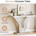 Console miroir Lantine, table d'entrée moderne argentée avec incrustation de cristaux pour salon, couloir, foyer