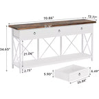 Console Lantine de 179,8 cm avec 3 tiroirs, table d'entrée de style ferme avec étagère de rangement pour entrée, couloir, blanc et marron