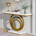 Lantine - Table d'entrée dorée de 104 cm avec plateau en placage d'faux marbre, console moderne et étroite pour salon, couloir, entrée.