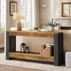 Lantine 63-Inch Long Console Table for Entryway, Farmhouse Wood Sofa Table Behind Couch for Living Room, Hallway, Rustic Brown & Black
