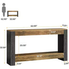 Console longue Lantine de 160 cm pour entrée, table de canapé en bois de style ferme derrière le canapé pour salon, couloir, marron rustique et noir