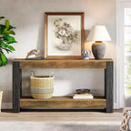 Console longue Lantine de 160 cm pour entrée, table de canapé en bois de style ferme derrière le canapé pour salon, couloir, marron rustique et noir