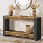 Console longue Lantine de 160 cm pour entrée, table de canapé en bois de style ferme derrière le canapé pour salon, couloir, marron rustique et noir