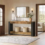 Console longue Lantine de 160 cm pour entrée, table de canapé en bois de style ferme derrière le canapé pour salon, couloir, marron rustique et noir