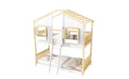 Bellemave Lit Superposé Maison Jumeau sur Jumeau pour Enfants avec Toit, Barrières de Sécurité et Échelle, Lit Superposé en Pin avec Fenêtre et Porte, Montage Facile
