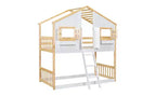 Bellemave Lit Superposé Maison Jumeau sur Jumeau pour Enfants avec Toit, Barrières de Sécurité et Échelle, Lit Superposé en Pin avec Fenêtre et Porte, Montage Facile