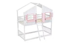 Bellemave Lit Superposé Maison Jumeau sur Jumeau pour Enfants avec Toit, Barrières de Sécurité et Échelle, Lit Superposé en Pin avec Fenêtre et Porte, Montage Facile