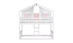 Bellemave Lit Superposé Maison Jumeau sur Jumeau pour Enfants avec Toit, Barrières de Sécurité et Échelle, Lit Superposé en Pin avec Fenêtre et Porte, Montage Facile