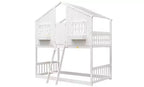 Bellemave Lit Superposé Maison Jumeau sur Jumeau pour Enfants avec Toit, Barrières de Sécurité et Échelle, Lit Superposé en Pin avec Fenêtre et Porte, Montage Facile