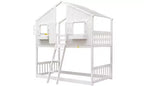 Bellemave Lit Superposé Maison Jumeau sur Jumeau pour Enfants avec Toit, Barrières de Sécurité et Échelle, Lit Superposé en Pin avec Fenêtre et Porte, Montage Facile