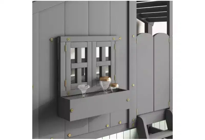 Bellemave Lit Superposé Maison Jumeau sur Jumeau pour Enfants avec Toit, Barrières de Sécurité et Échelle, Lit Superposé en Pin avec Fenêtre et Porte, Montage Facile