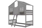 Bellemave Lit Superposé Maison Jumeau sur Jumeau pour Enfants avec Toit, Barrières de Sécurité et Échelle, Lit Superposé en Pin avec Fenêtre et Porte, Montage Facile