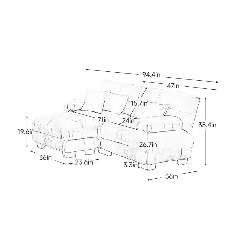 Canapé modulable MAYEERTY Cloud avec 2 places, 2 coussins lombaires, 2 coussins décoratifs, accoudoir large rembourré, pouf convertible pour salon, blanc