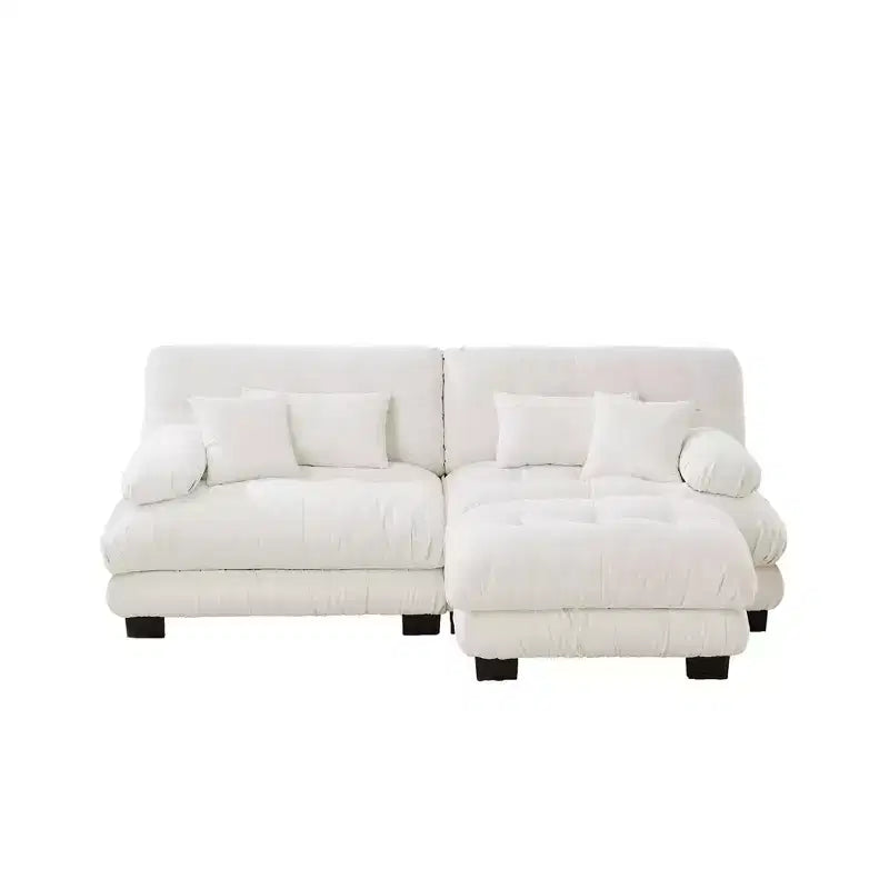 Canapé modulable MAYEERTY Cloud avec 2 places, 2 coussins lombaires, 2 coussins décoratifs, accoudoir large rembourré, pouf convertible pour salon, blanc