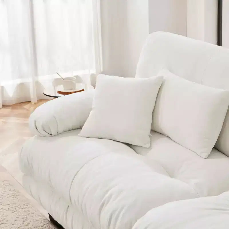 Canapé modulable MAYEERTY Cloud avec 2 places, 2 coussins lombaires, 2 coussins décoratifs, accoudoir large rembourré, pouf convertible pour salon, blanc