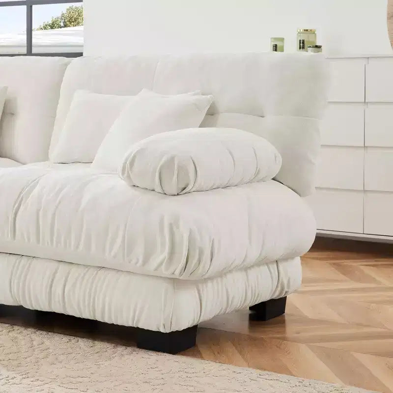 Canapé modulable MAYEERTY Cloud avec 2 places, 2 coussins lombaires, 2 coussins décoratifs, accoudoir large rembourré, pouf convertible pour salon, blanc