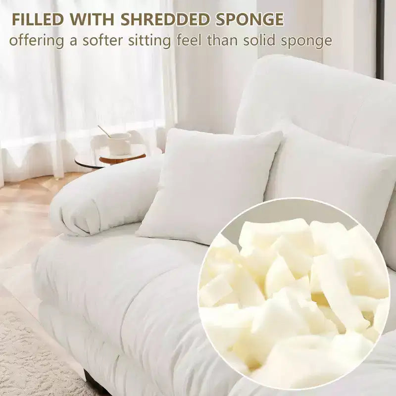 Canapé modulable MAYEERTY Cloud avec 2 places, 2 coussins lombaires, 2 coussins décoratifs, accoudoir large rembourré, pouf convertible pour salon, blanc