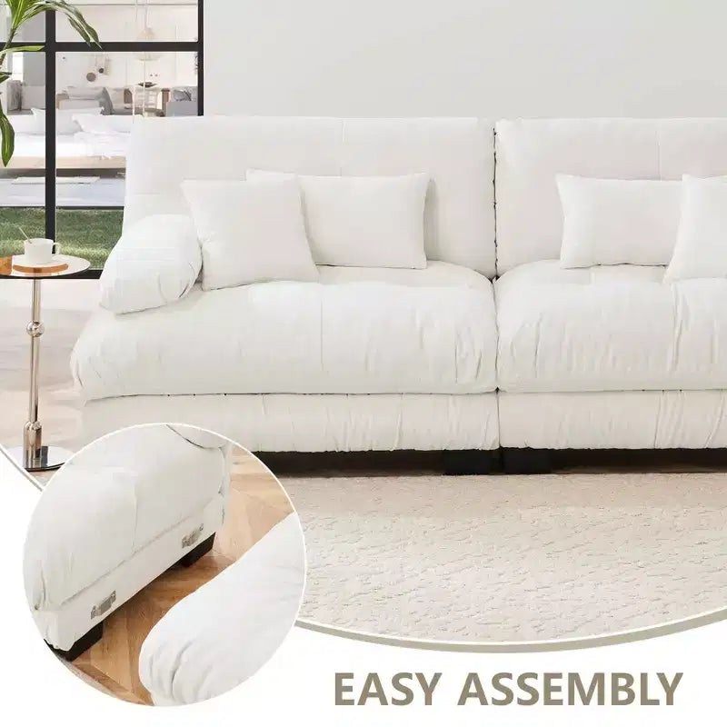 Canapé modulable MAYEERTY Cloud avec 2 places, 2 coussins lombaires, 2 coussins décoratifs, accoudoir large rembourré, pouf convertible pour salon, blanc
