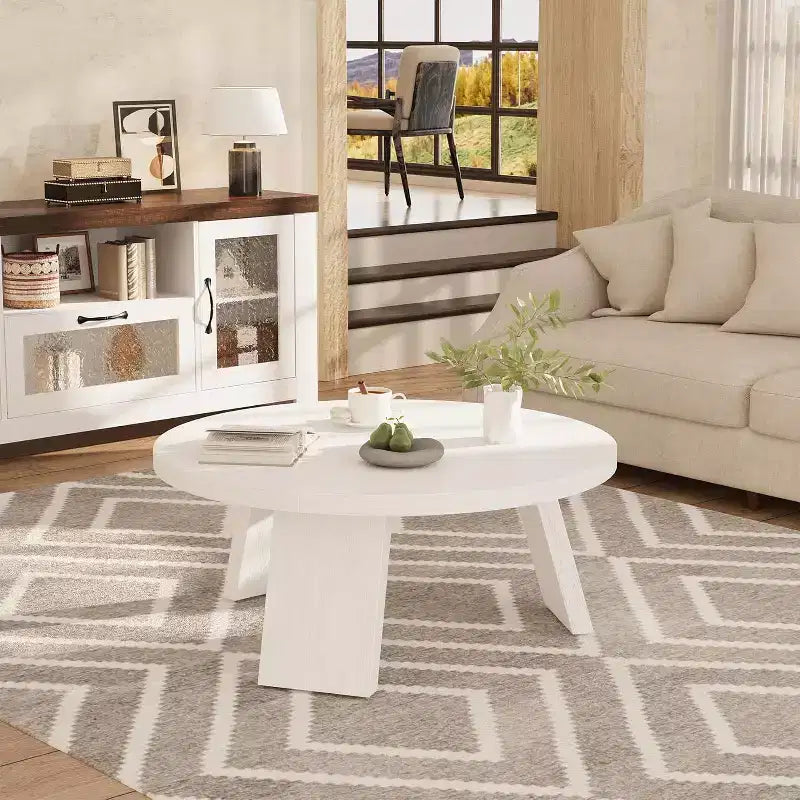 Table basse ronde 33,5 avec pieds inclinés - Table d'appoint vintage aspect bois pour salon et chambre
