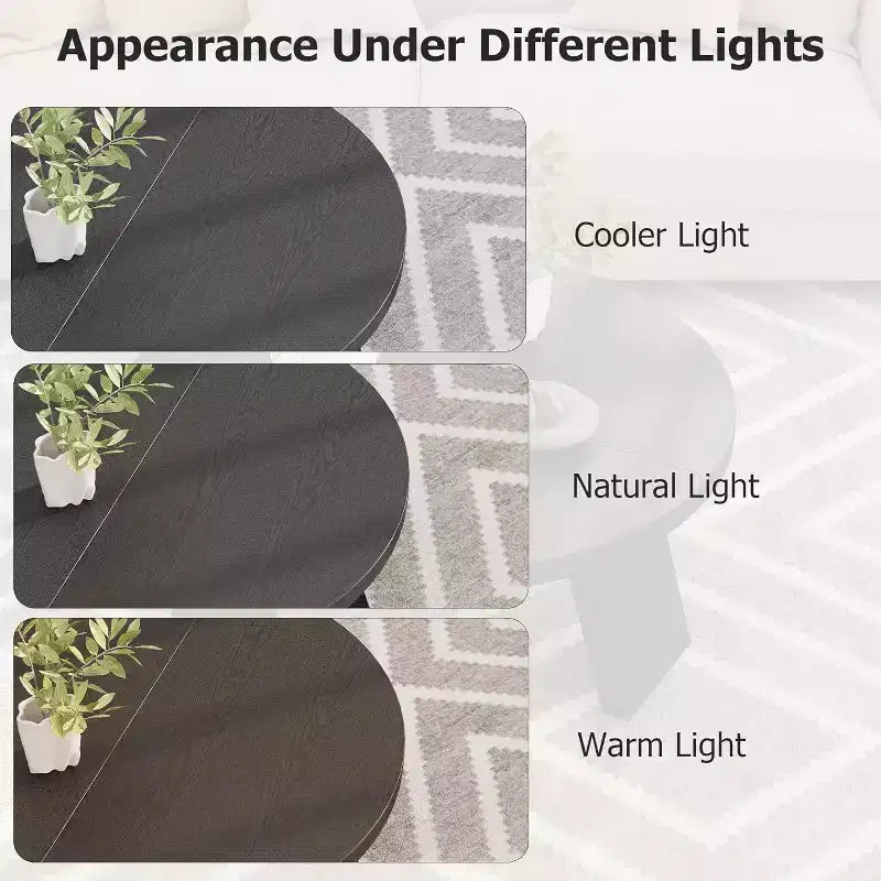 Table basse ronde 33,5 avec pieds inclinés - Table d'appoint vintage aspect bois pour salon et chambre