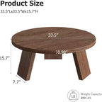 Table basse ronde 33,5 avec pieds inclinés - Table d'appoint vintage aspect bois pour salon et chambre