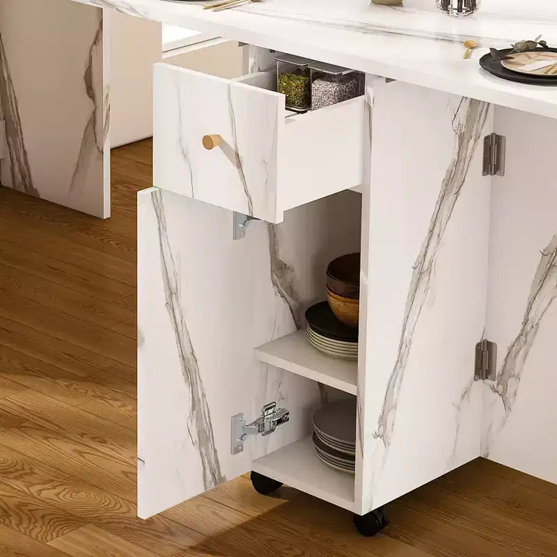 JVNOXK Table de salle à manger pliante multifonctionnelle avec armoire latérale murale et espace de rangement avec prises électriques, idéale pour les appartements compacts, blanc