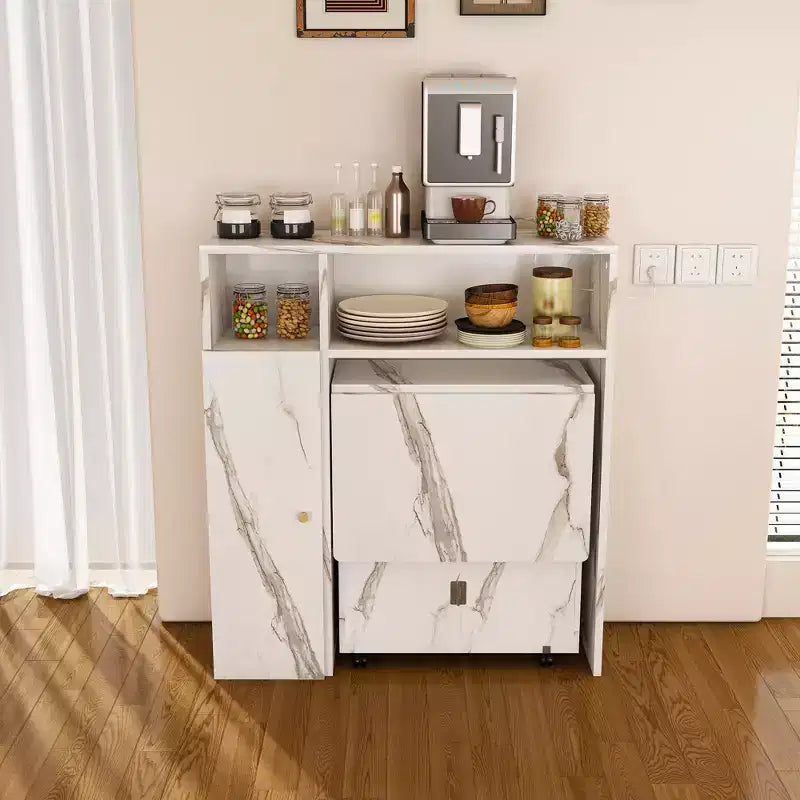 JVNOXK Table de salle à manger pliante multifonctionnelle avec armoire latérale murale et espace de rangement avec prises électriques, idéale pour les appartements compacts, blanc