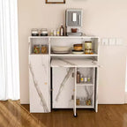 JVNOXK Table de salle à manger pliante multifonctionnelle avec armoire latérale murale et espace de rangement avec prises électriques, idéale pour les appartements compacts, blanc