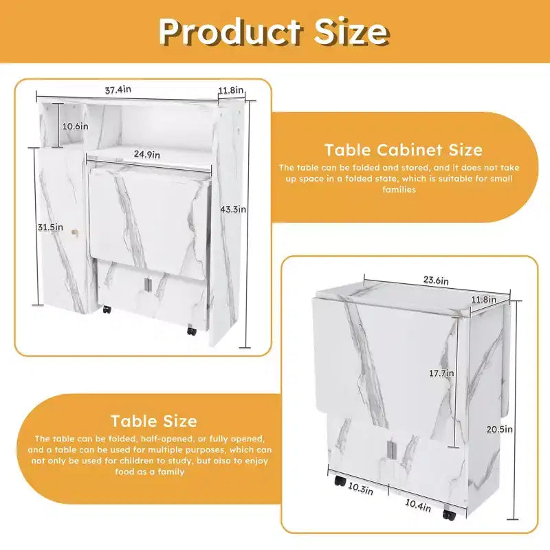 JVNOXK Table de salle à manger pliante multifonctionnelle avec armoire latérale murale et espace de rangement avec prises électriques, idéale pour les appartements compacts, blanc