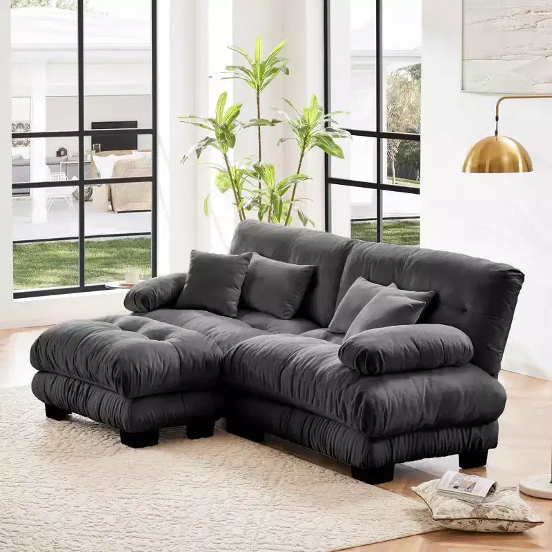 Canapé sectionnel MAYEERTY Cloud avec 2 places, 2 oreillers lombaires, 2 coussins décoratifs, canapé rembourré à bras larges pour salon, gris