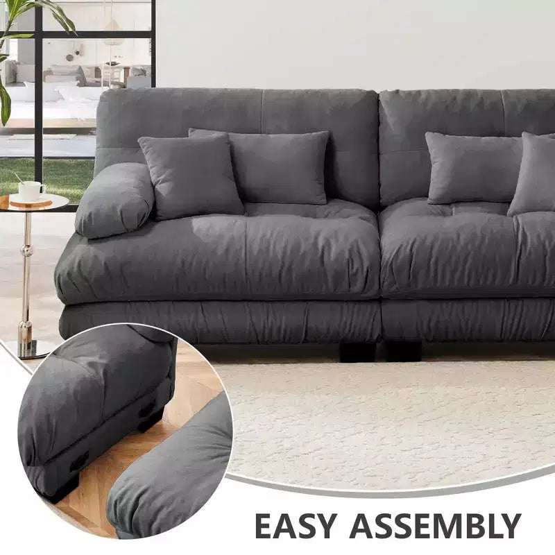 Canapé sectionnel MAYEERTY Cloud avec 2 places, 2 oreillers lombaires, 2 coussins décoratifs, canapé rembourré à bras larges pour salon, gris