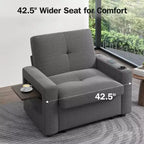 Dyonery 42.5 Canapé-lit convertible avec lit gigogne, fauteuil inclinable 3-en-1 avec dossier réglable, ports USB et tablette latérale