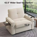Dyonery 42.5 Canapé-lit convertible avec lit gigogne, fauteuil inclinable 3-en-1 avec dossier réglable, ports USB et tablette latérale