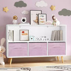 Bibliothèque pour enfants avec tiroirs en tissu pliables, présentoir de livres pour enfants, meuble de rangement de jouets, blanc/rose