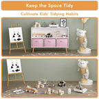 Bibliothèque pour enfants avec tiroirs en tissu pliables, présentoir de livres pour enfants, meuble de rangement de jouets, blanc/rose